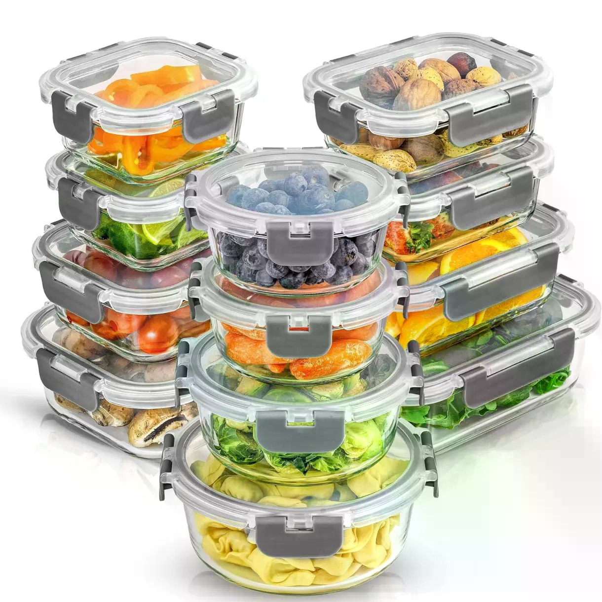 Food Storage Tupperware - 24개입 보로실리케이트 유리 보관 용기(뚜껑 포함)