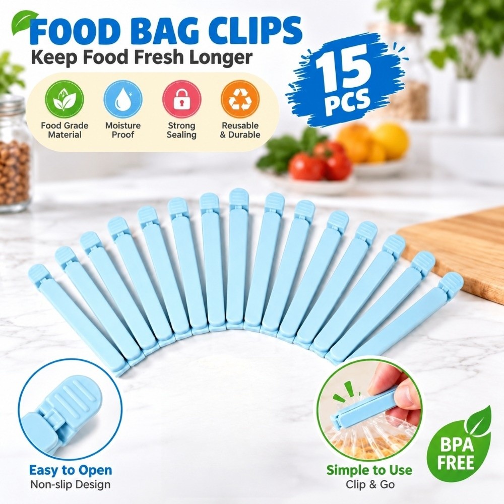 Food Storage Practices - 15개입 플라스틱 식품 포장 밀봉 클립,