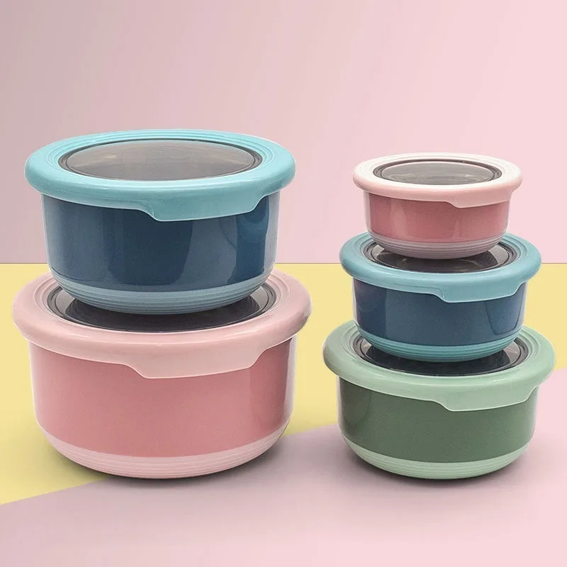 Food Storage Tupperware - 뚜껑이 있는 스테인리스 스틸 크리스퍼 라운드,