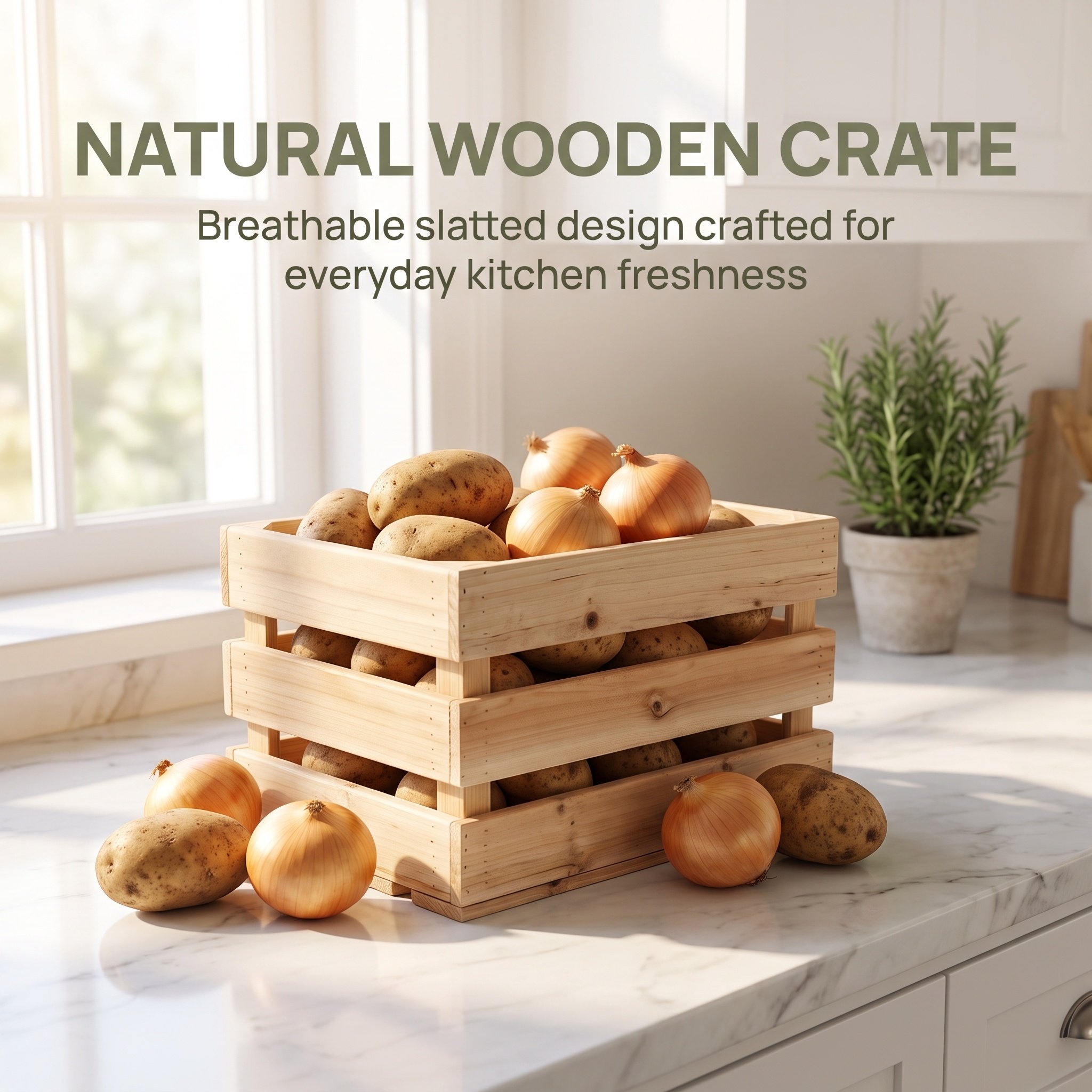 Stackable Pantry Bin - 나무 재질의 감자 보관 상자, 쌓아서
