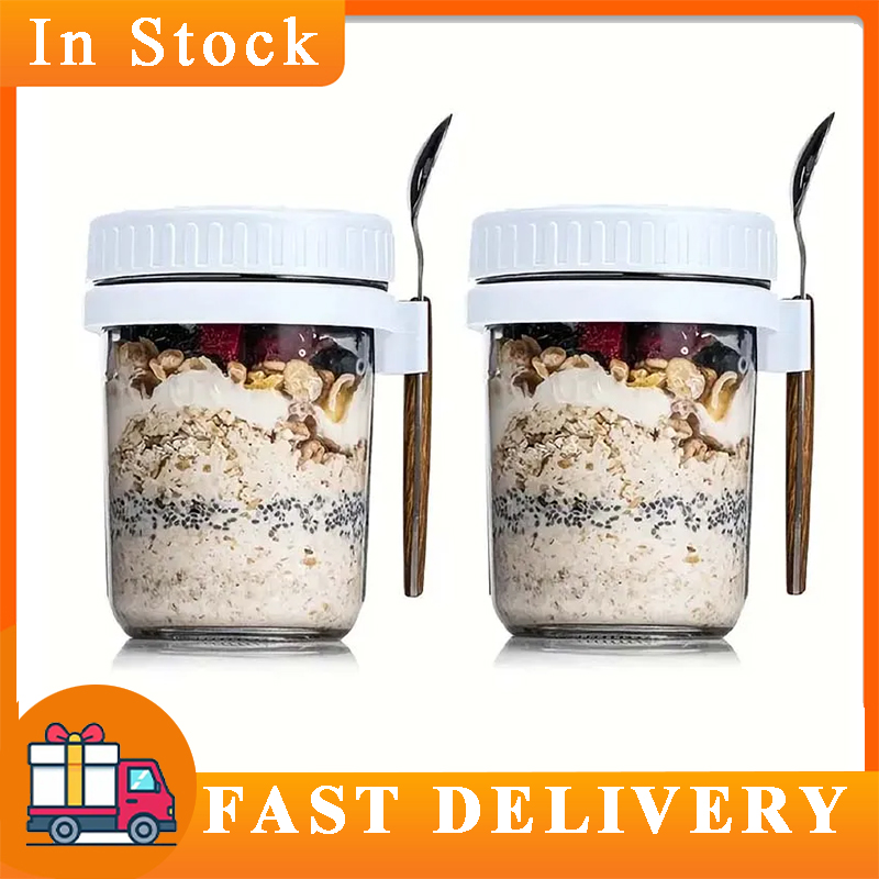 Food Storage Tupperware - 뚜껑과 숟가락이있는 밤새 귀리 용기 휴대용