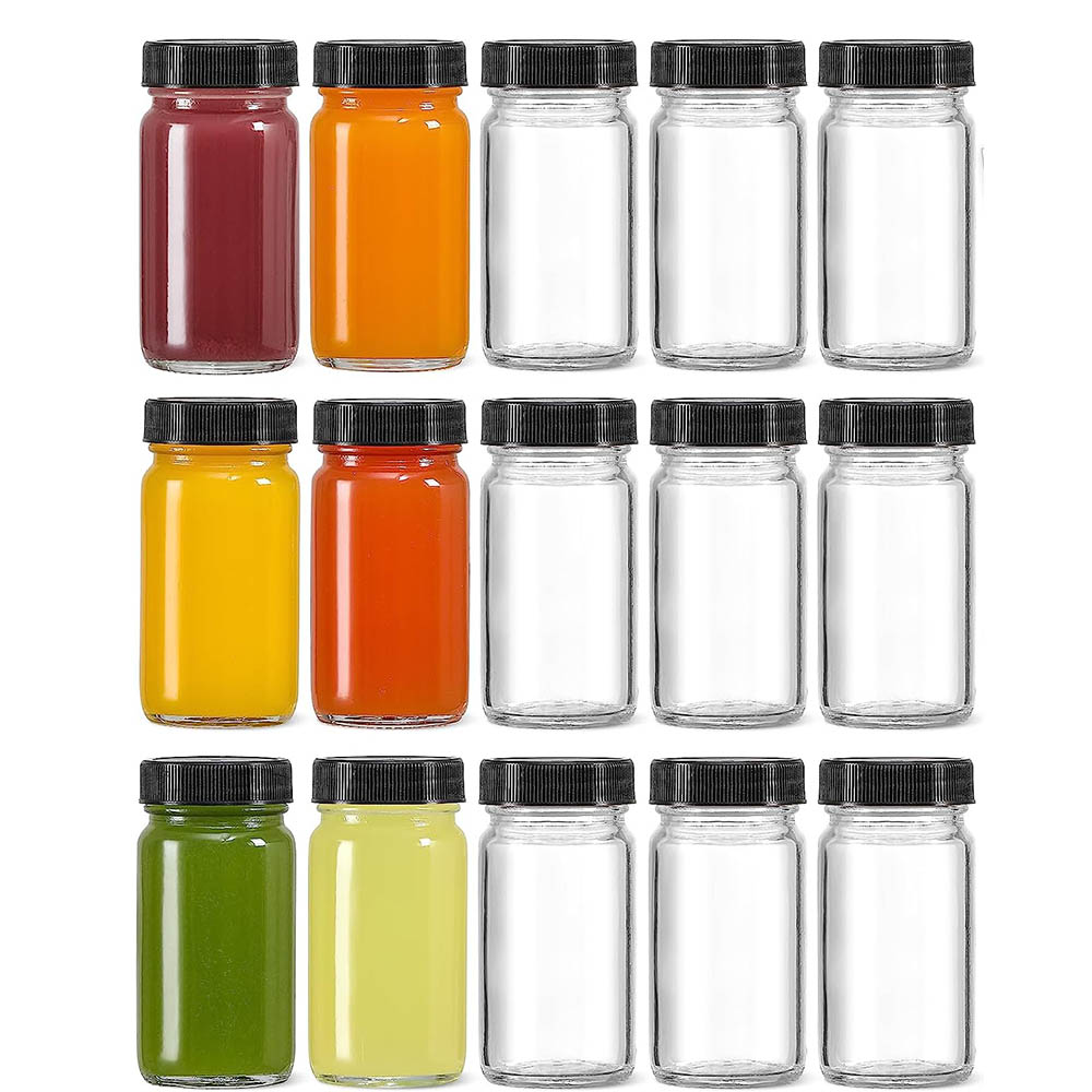 Food Storage Essentials - 2온스 유리 샷 병, 검은색 뚜껑,