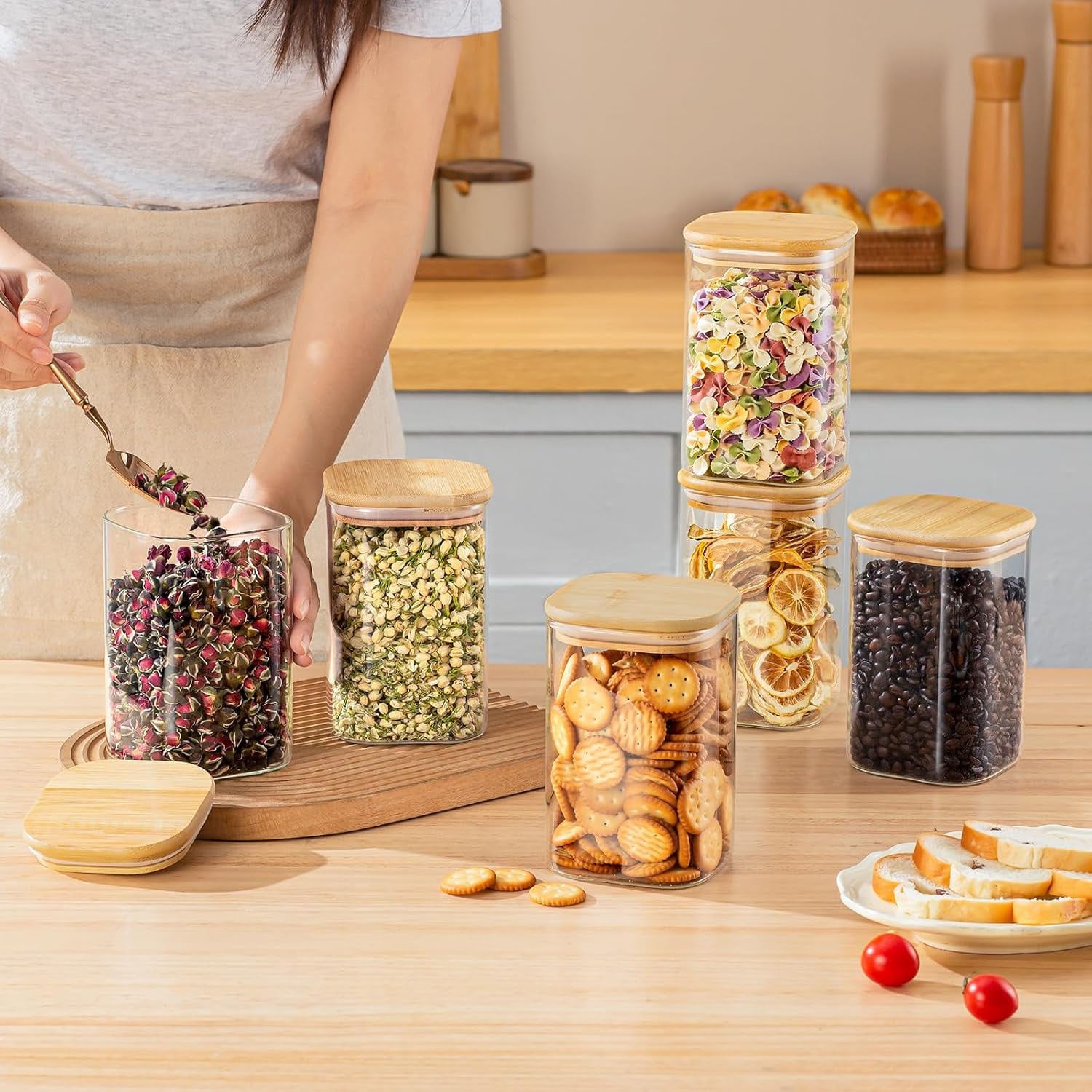 6개 세트 유리 식품 보관 용기, 모던한 사각 유리 캐 - Food Storage Stackable Containers 리뷰 및 가격