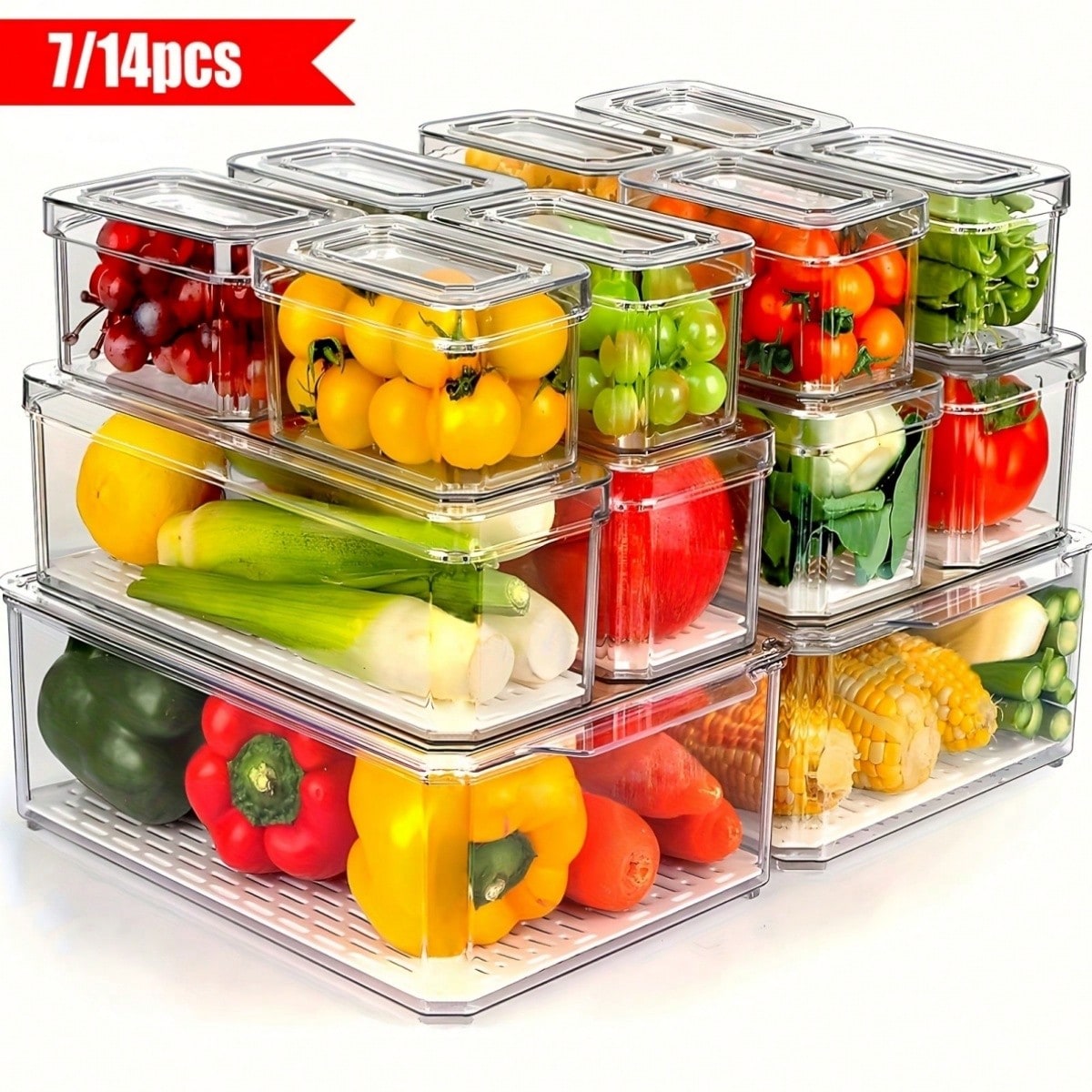 7/14팩 적층형 냉장고 정리함(뚜껑 포함), 과일,  - Food Storage Refrigerator 리뷰 및 가격