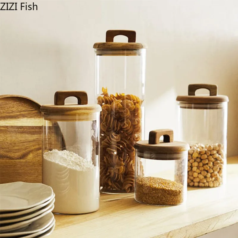 나무 뚜껑 유리 저장 용기 창의적인 모던 가정용 잡화  - Food Storage Lidl 리뷰 및 가격