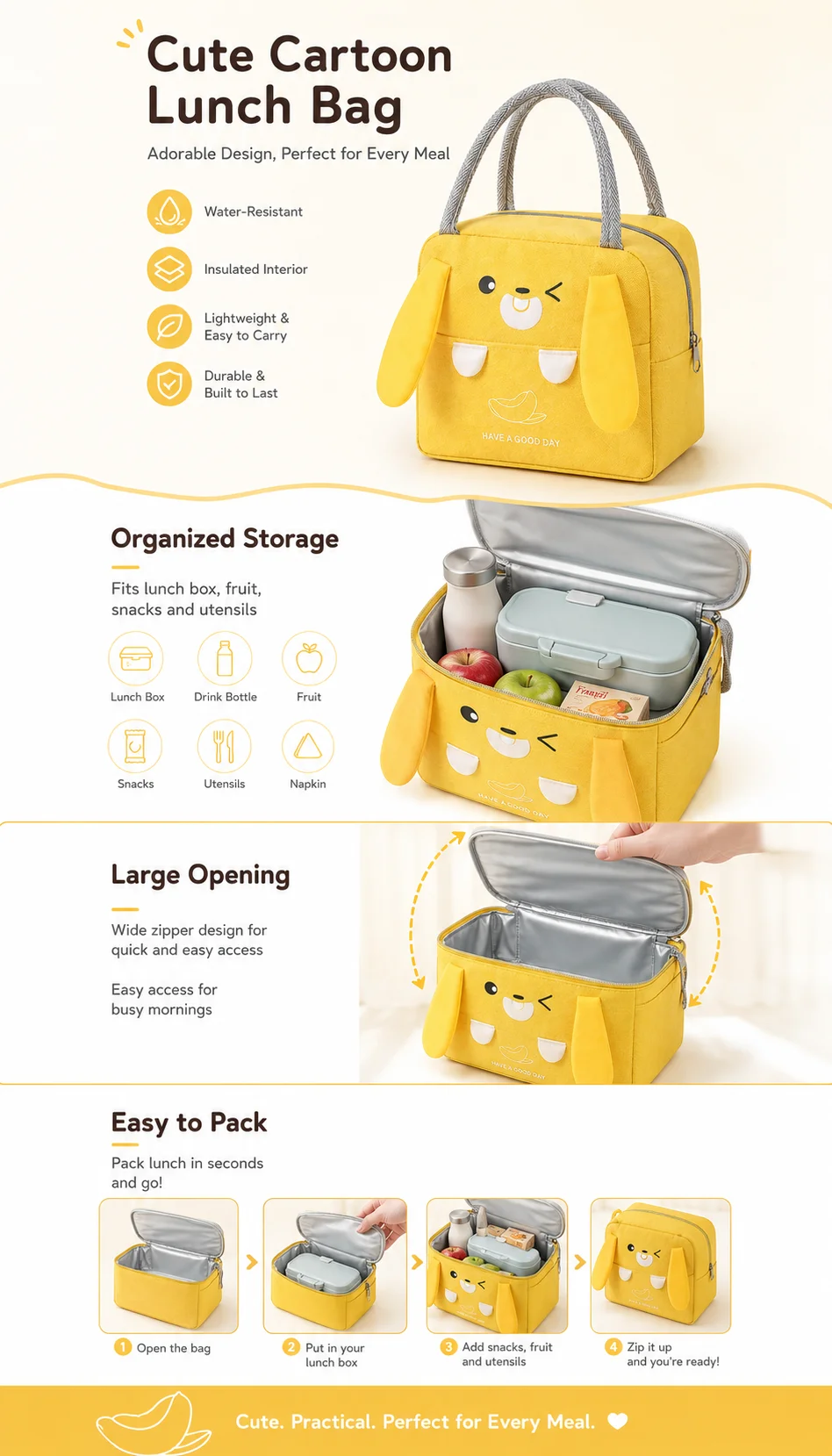 휴대용 만화 캐릭터 보냉 가방, 여성용 방수 음식 보관 - Food Storage Camping 리뷰 및 가격
