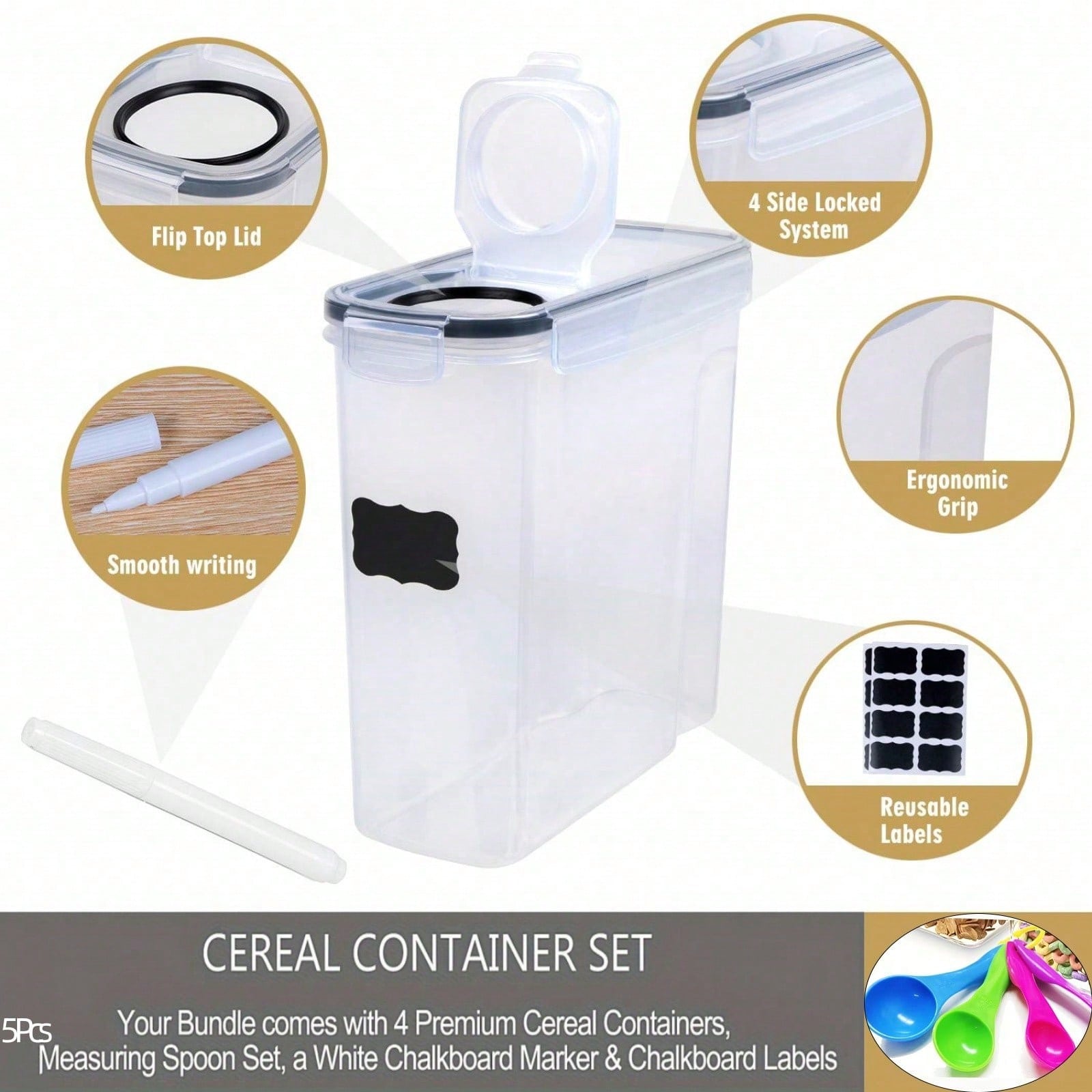 밀폐형 시리얼 및 건조 식품 보관 용기 4개 세트 -  - Food Storage Containers Set 리뷰 및 가격