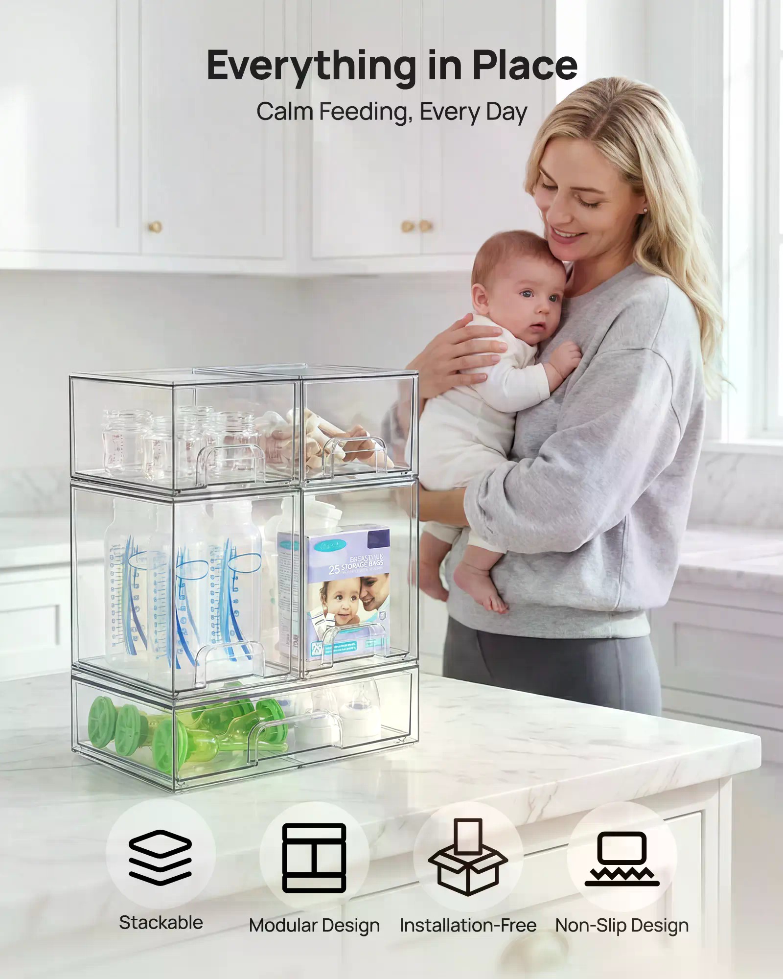 5/8개 세트로 구성된, 쌓아서 보관할 수 있는 유아용 - Stackable Pantry Bin 리뷰 및 가격