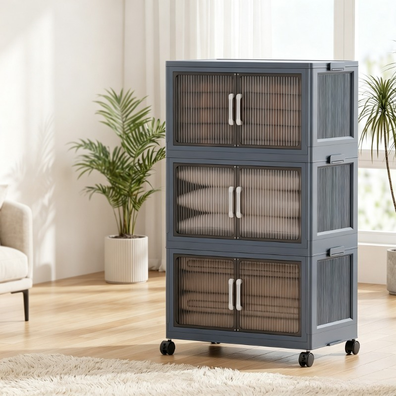 바퀴가 달린 3단 접이식 플라스틱 수납 캐비닛, 플립형 - Stackable Pantry Bin 리뷰 및 가격